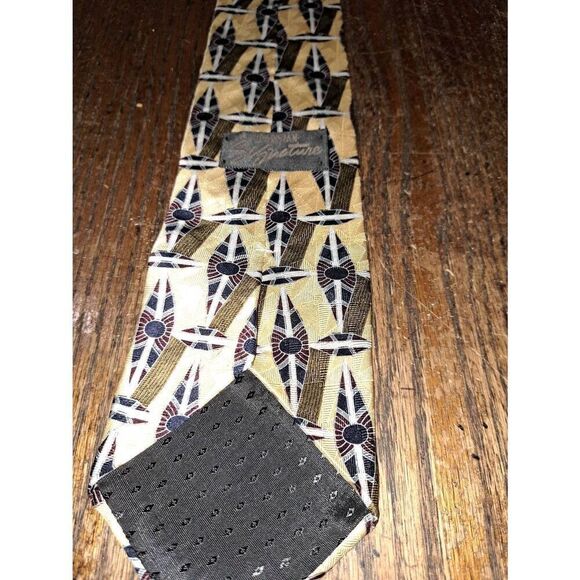 Parisian Signature Gold Yellow Burgandy White Brown Blue Silk Mens Neck Tie - Picture 3 of 3